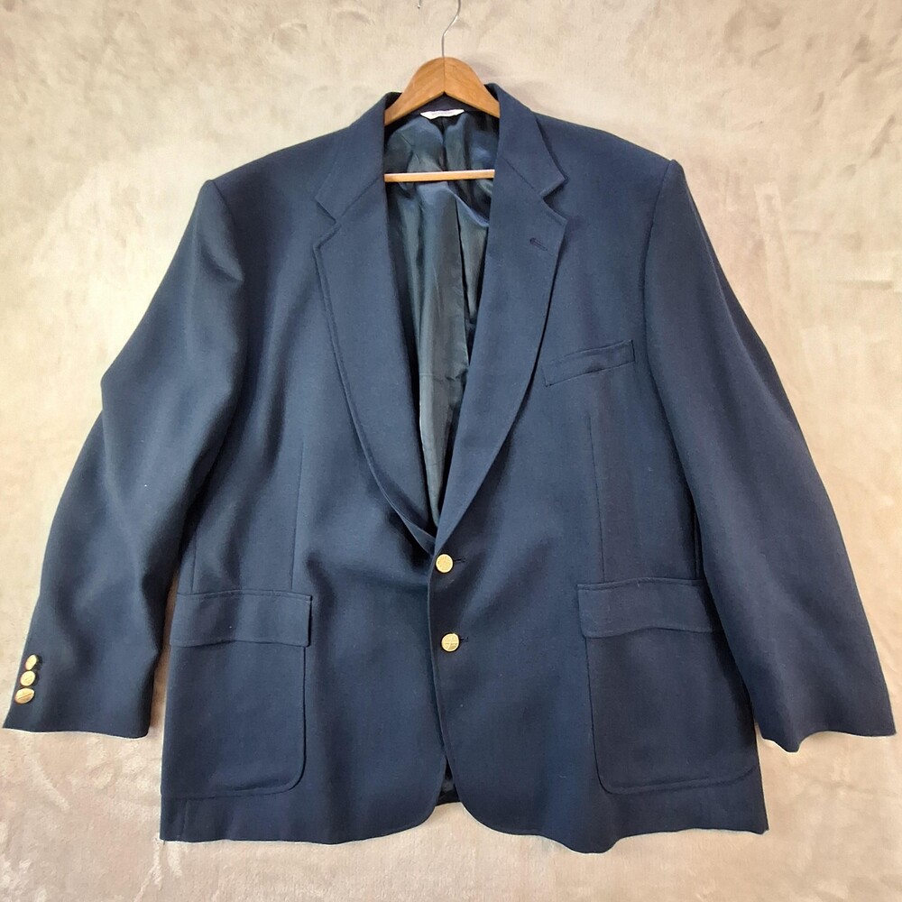 Alexander Lloyd Blazer Mens 52R Navy Blue Wool Single Vented Gold Buttons USA